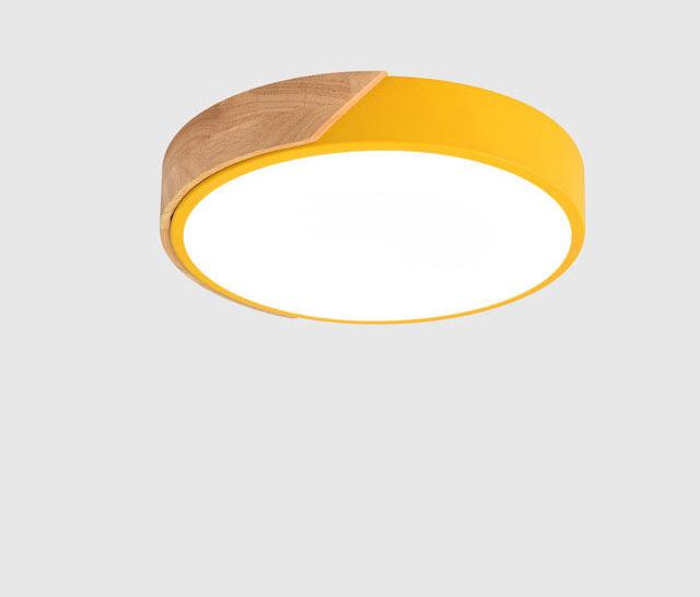 Minimalist round LED ceiling light with wood decor – modern design, dimmable