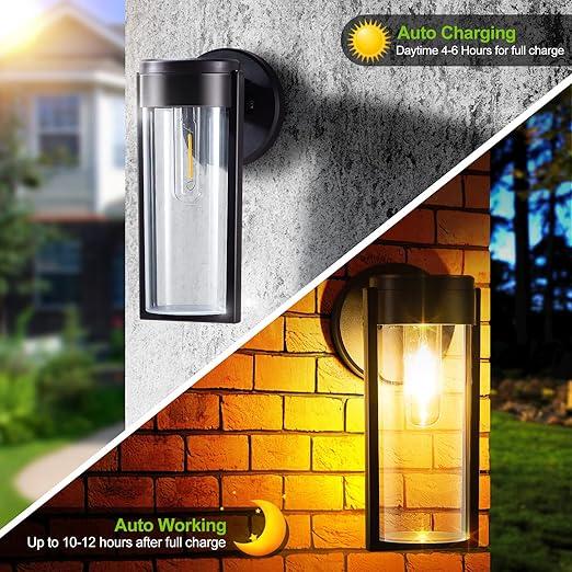 Solar Wall Lights Solar-Powered Deck Lights, Automatic On/Off Waterproof Solar Outdoor Lights Wall-Mounted Solar Decorative Lights for Wall Fence Patio Post Garden Veranda