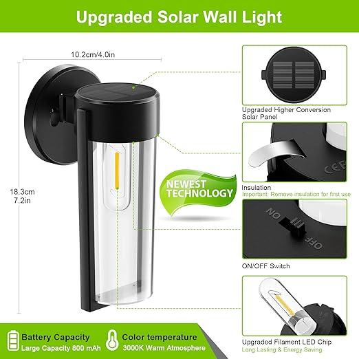 Solar Wall Lights Solar-Powered Deck Lights, Automatic On/Off Waterproof Solar Outdoor Lights Wall-Mounted Solar Decorative Lights for Wall Fence Patio Post Garden Veranda